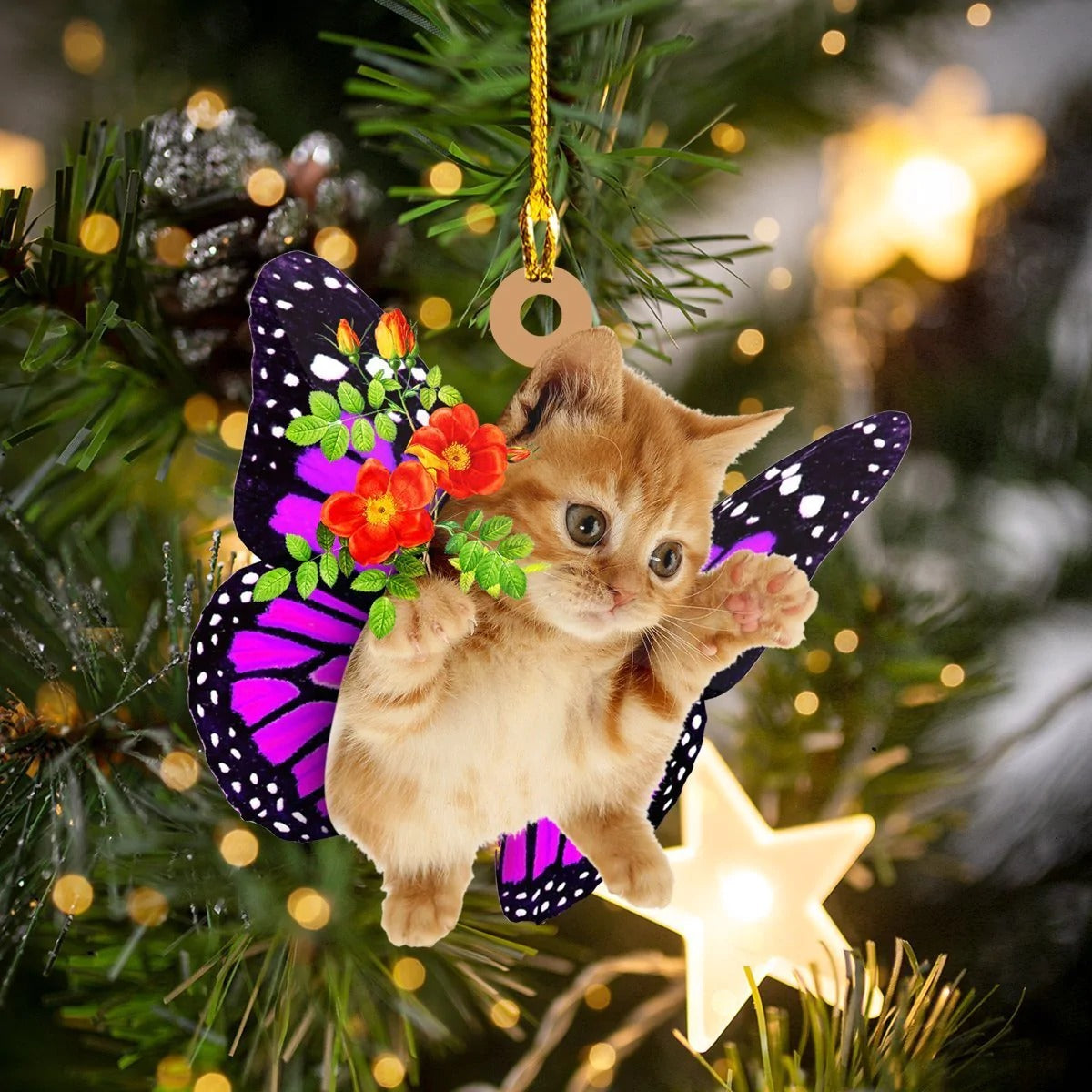 Cat Butterfly Wing - Cat Ornament (Printed On Both Sides) 1022