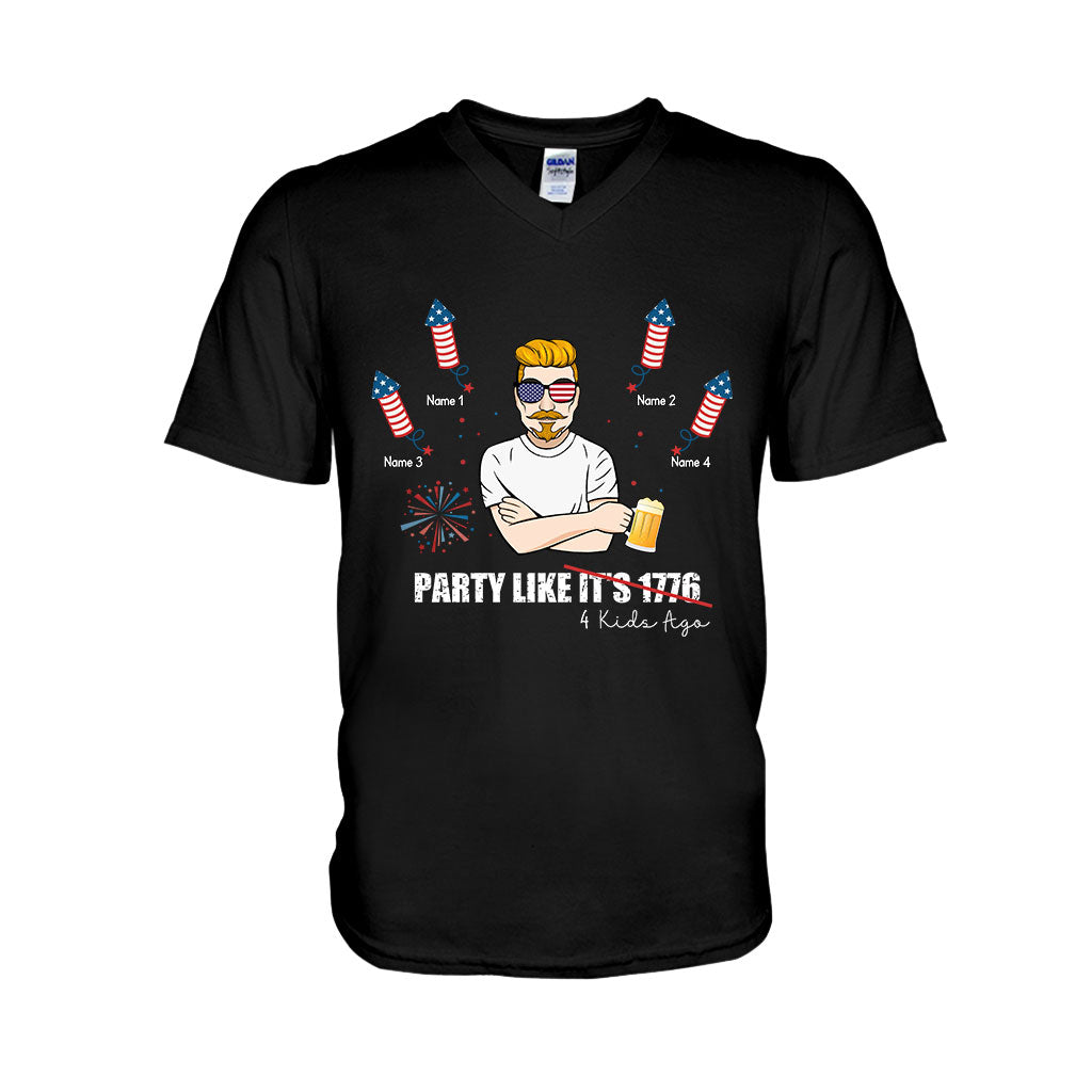 Party Like Four Kids Ago - Personalized Independence Day Father T-shirt and Hoodie