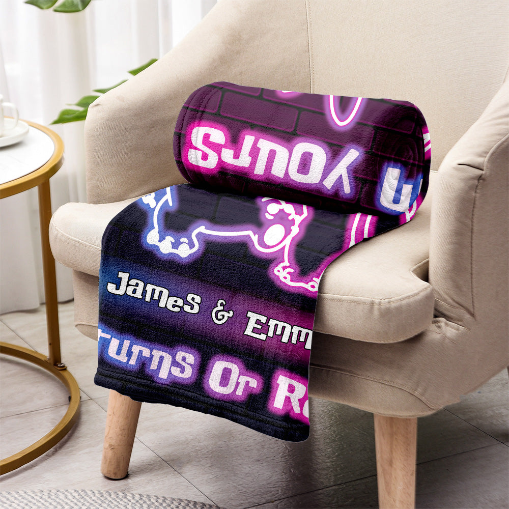 I'm Yours No Returns Or Refunds Ohana Neon Effect - Personalized Ohana Blanket