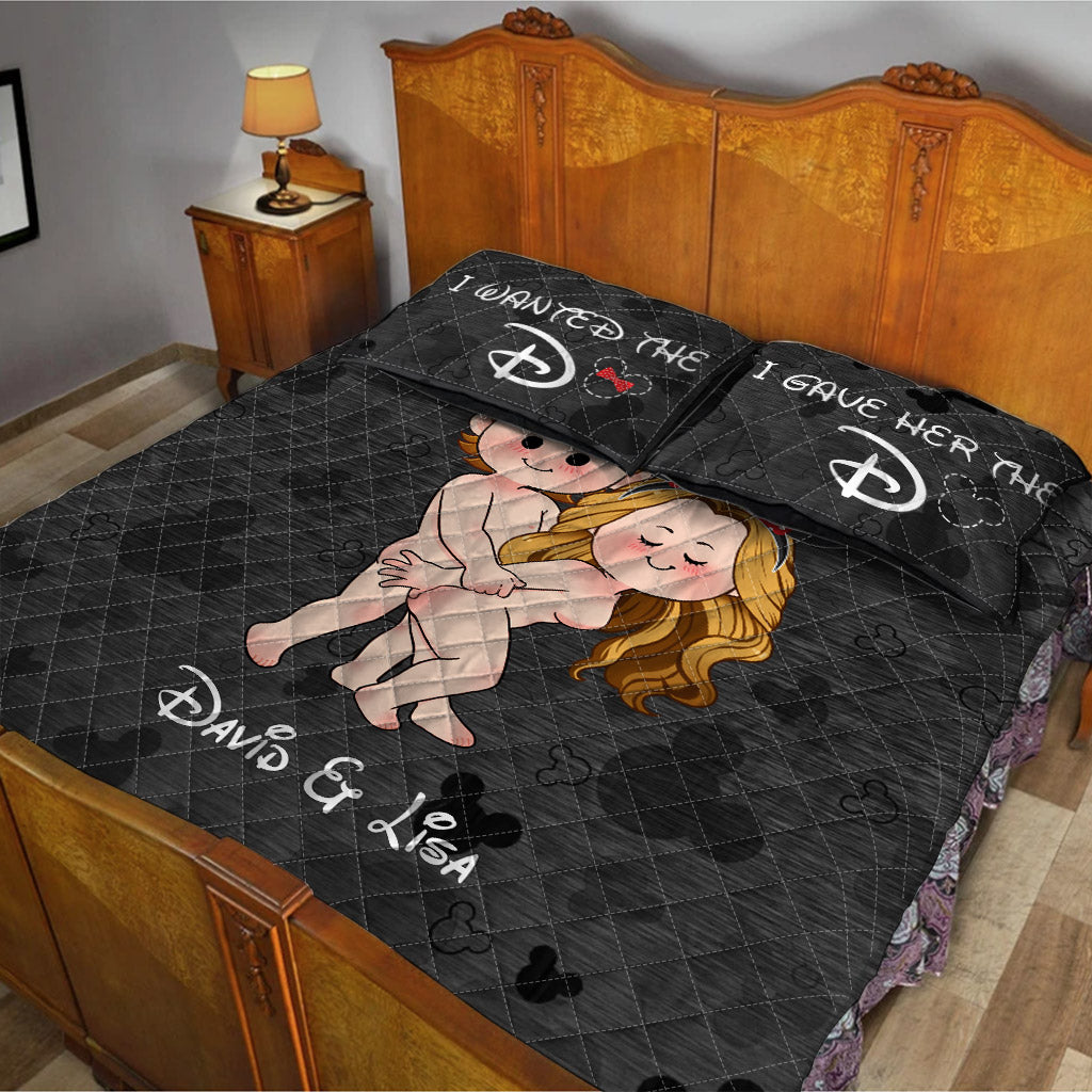 I Wanted The D I Gave Her The D Mouse Ears Couple - Personalized Mouse Quilt Set