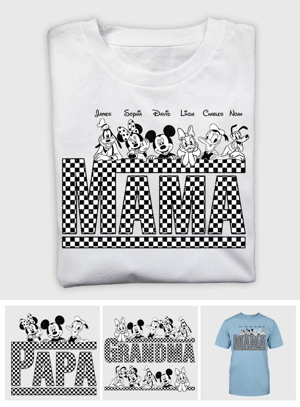 Vintage Checkered Mama Dada Mini Grandma Grandpa - Personalized Mouse T-shirt And Hoodie