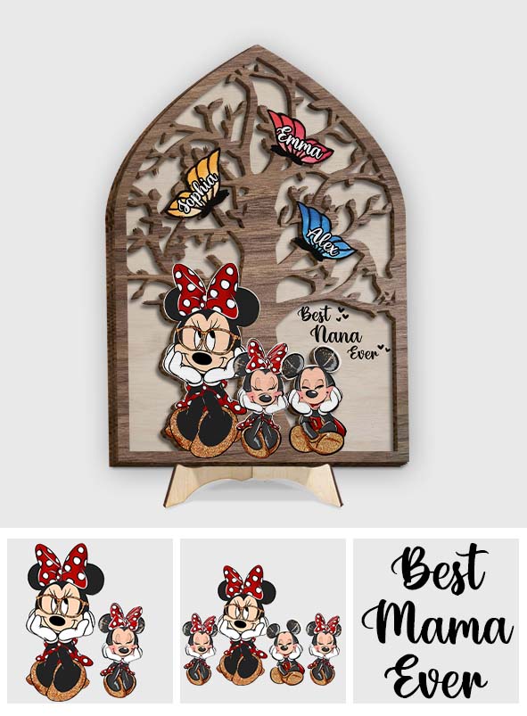 Best Nana Ever Butterflies Mouse Ears - Personalized Mouse 2 Layered Wood Sign / Wood Plaque