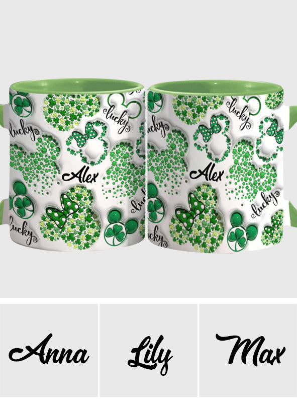 Lucky Mouse Ears Shamrocks - Personalized Mouse Accent Mug
