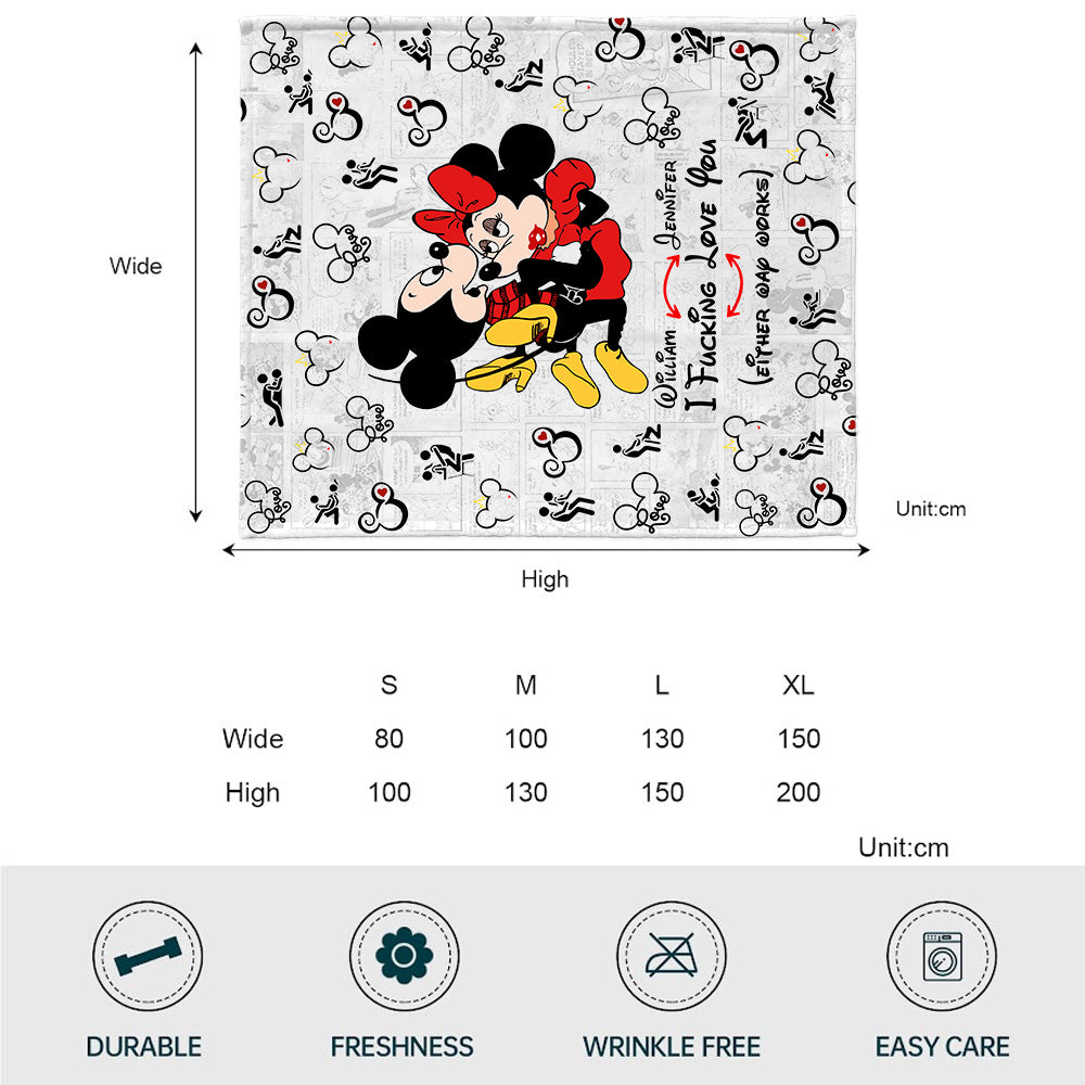 I Love You Mouse Couple - Personalized Mouse Blanket