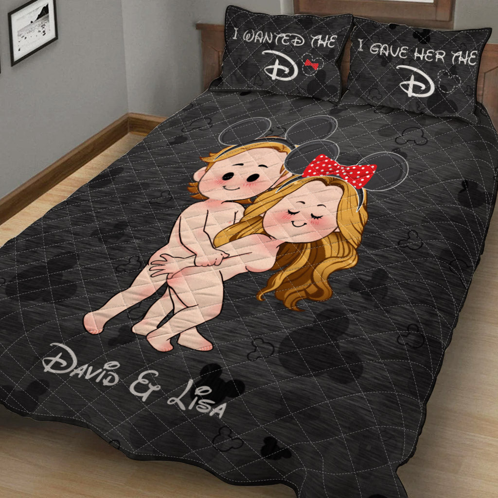 I Wanted The D I Gave Her The D Mouse Ears Couple - Personalized Mouse Quilt Set