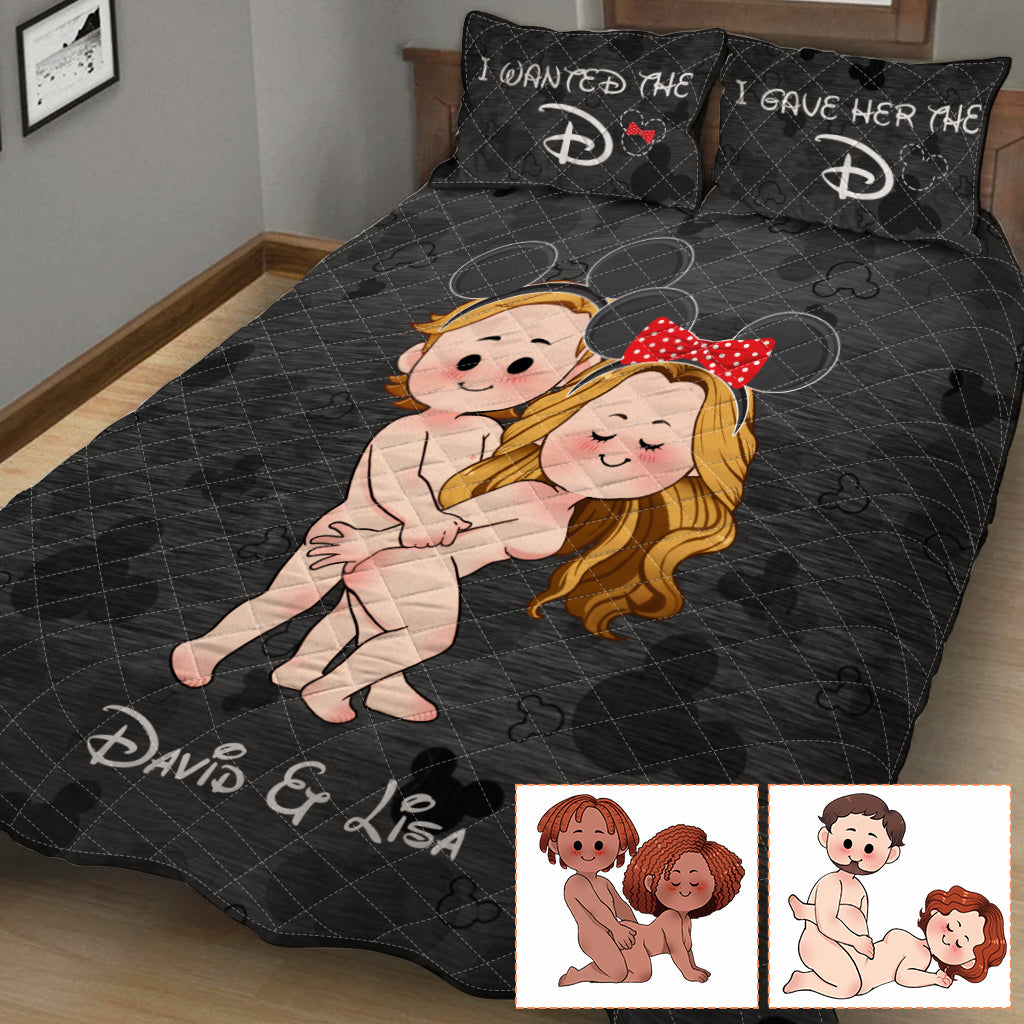 I Wanted The D I Gave Her The D Mouse Ears Couple - Personalized Mouse Quilt Set