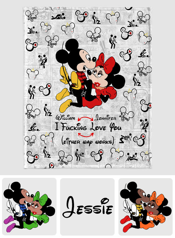 I Love You Mouse Couple - Personalized Mouse Blanket