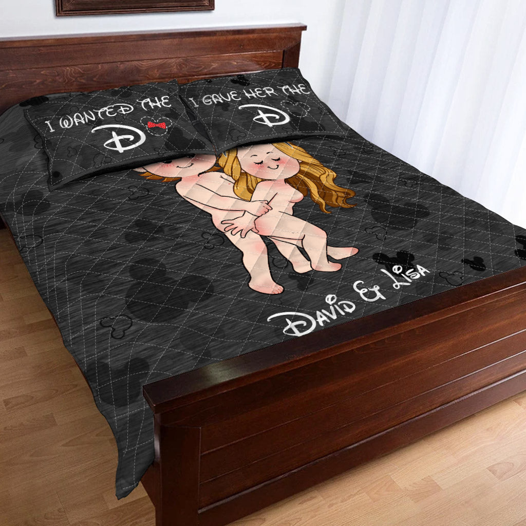 I Wanted The D I Gave Her The D Mouse Ears Couple - Personalized Mouse Quilt Set