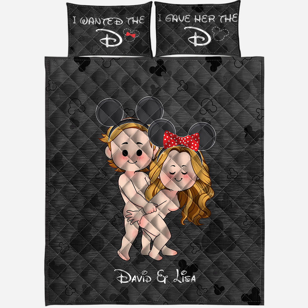 I Wanted The D I Gave Her The D Mouse Ears Couple - Personalized Mouse Quilt Set