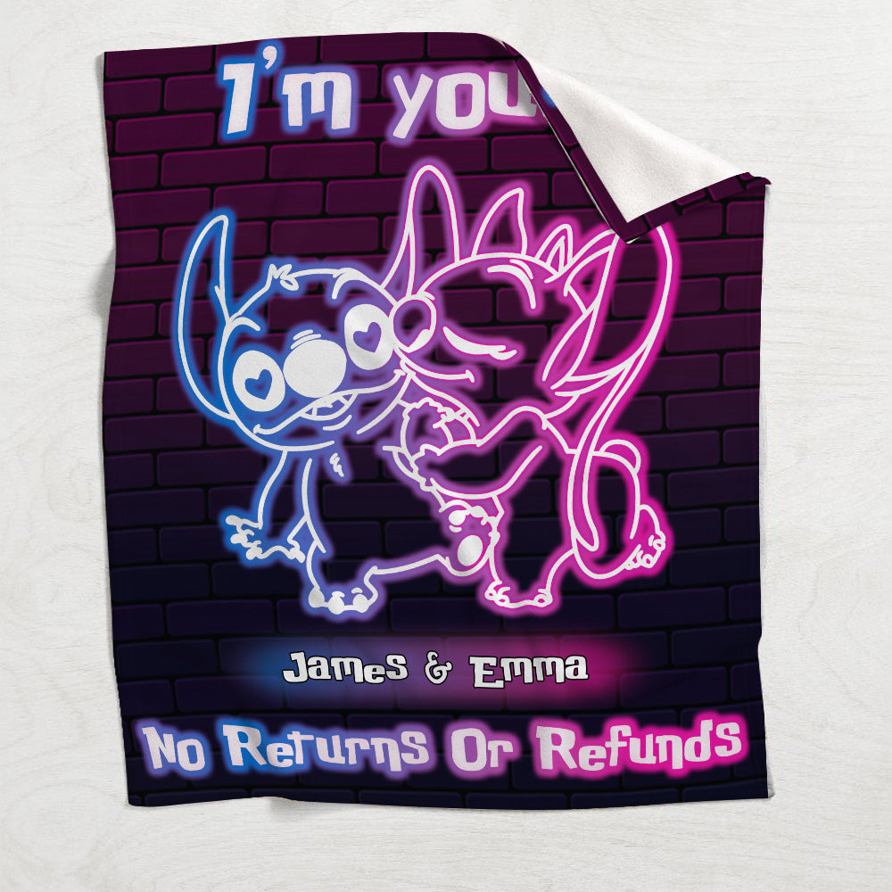 I'm Yours No Returns Or Refunds Ohana Neon Effect - Personalized Ohana Blanket