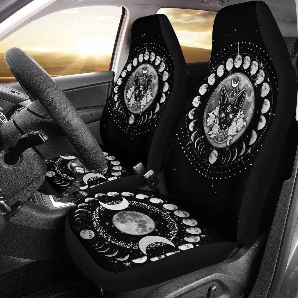 Occult Cat Moon Phases Wicca - Witch Seat Covers 0822