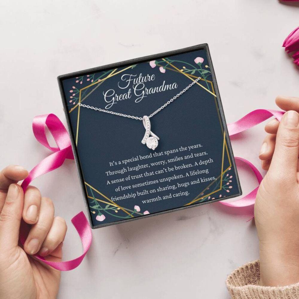 Future Great Grandma Gift For Great Grandmother To Be Pregnancy Reveal - Grandma Petite Ribbon Necklace 0921