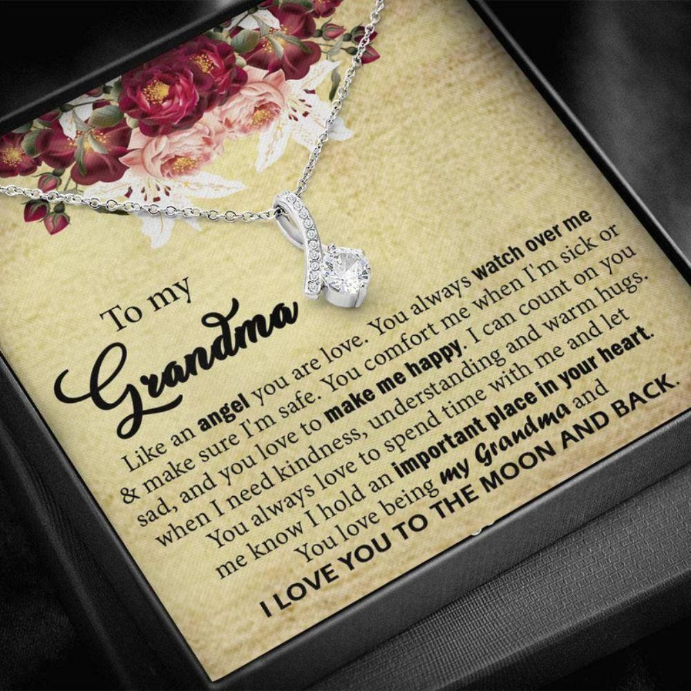 To My Grandma Grandma Gift From Granddaughter/Grandson Grandmother Gift - Grandma Petite Ribbon Necklace 0921