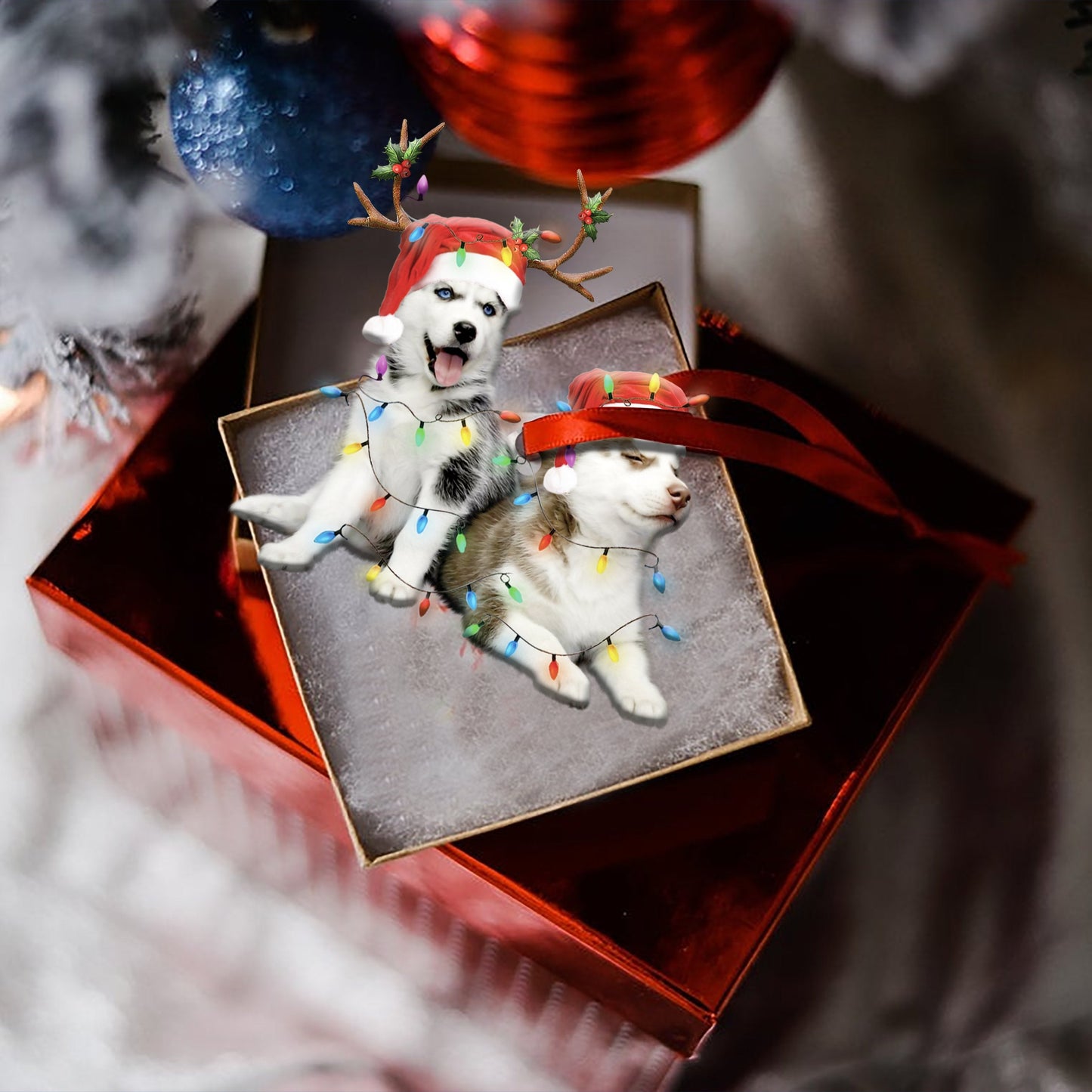 Husky Puppies - Dog Ornament (Printed On Both Sides) 1022