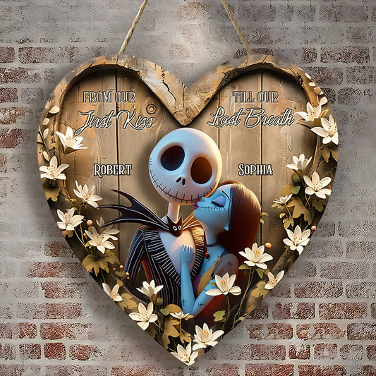 From Our First Kiss Till Our Last Breath - Personalized Nightmare Custom Shaped Wood Sign