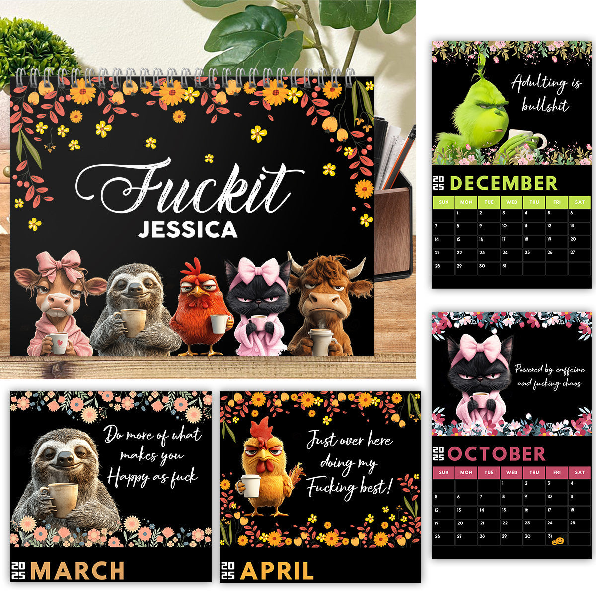 Funny Swear Word Affirmations - Personalized Colleague Wall Calendar & Desk Calendar