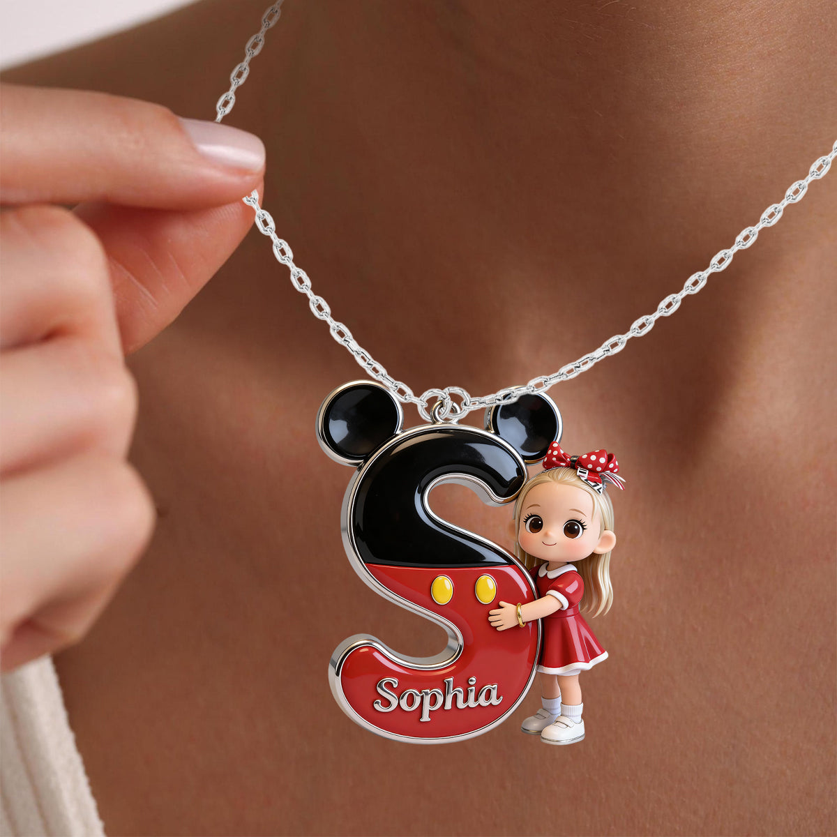 Cute Cartoon Letter - Personalized Mouse Shaped Metal Pendant Necklace