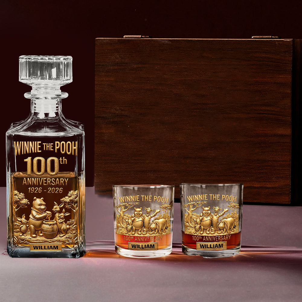 Honey Bear Celebrate 100th Anniversary - Personalized Yellow Bear Whiskey Decanter Set