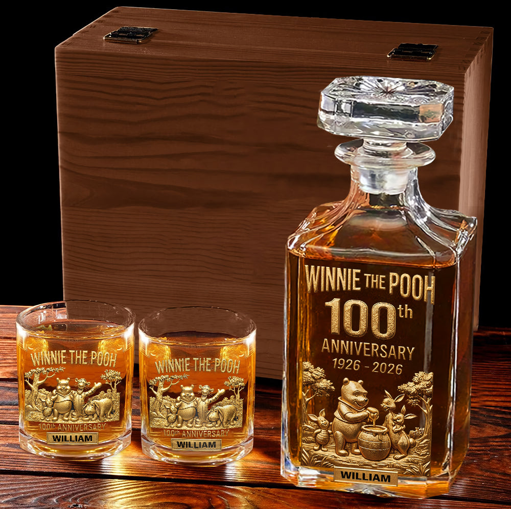 Honey Bear Celebrate 100th Anniversary - Personalized Yellow Bear Whiskey Decanter Set
