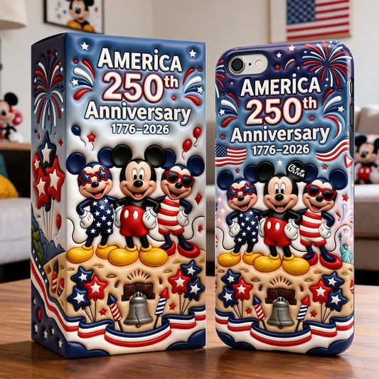 Cute Mouse USA 250th Anniversary - Personalized Mouse 3D Embossed Leather Phone Case