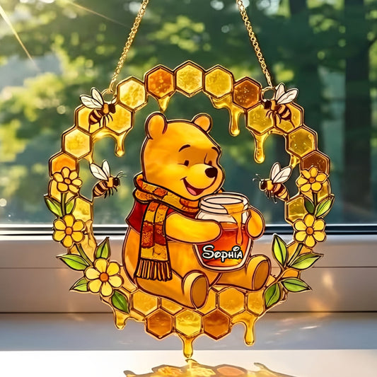 Fall Vibes - Personalized Yellow Bear 3D Printed Glass Suncatcher