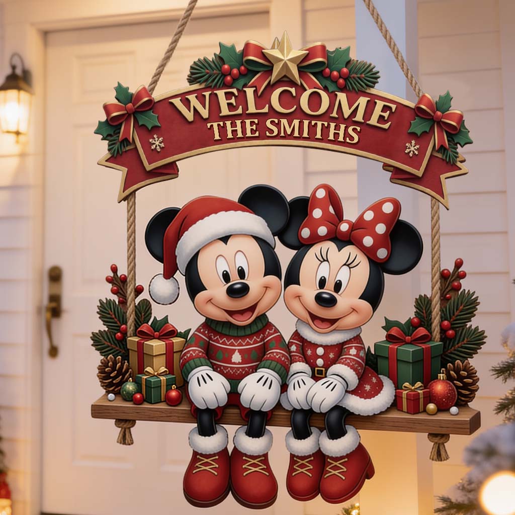 Mouse Couple Christmas Front Door Decor - Personalized Mouse Pallet Wood Sign