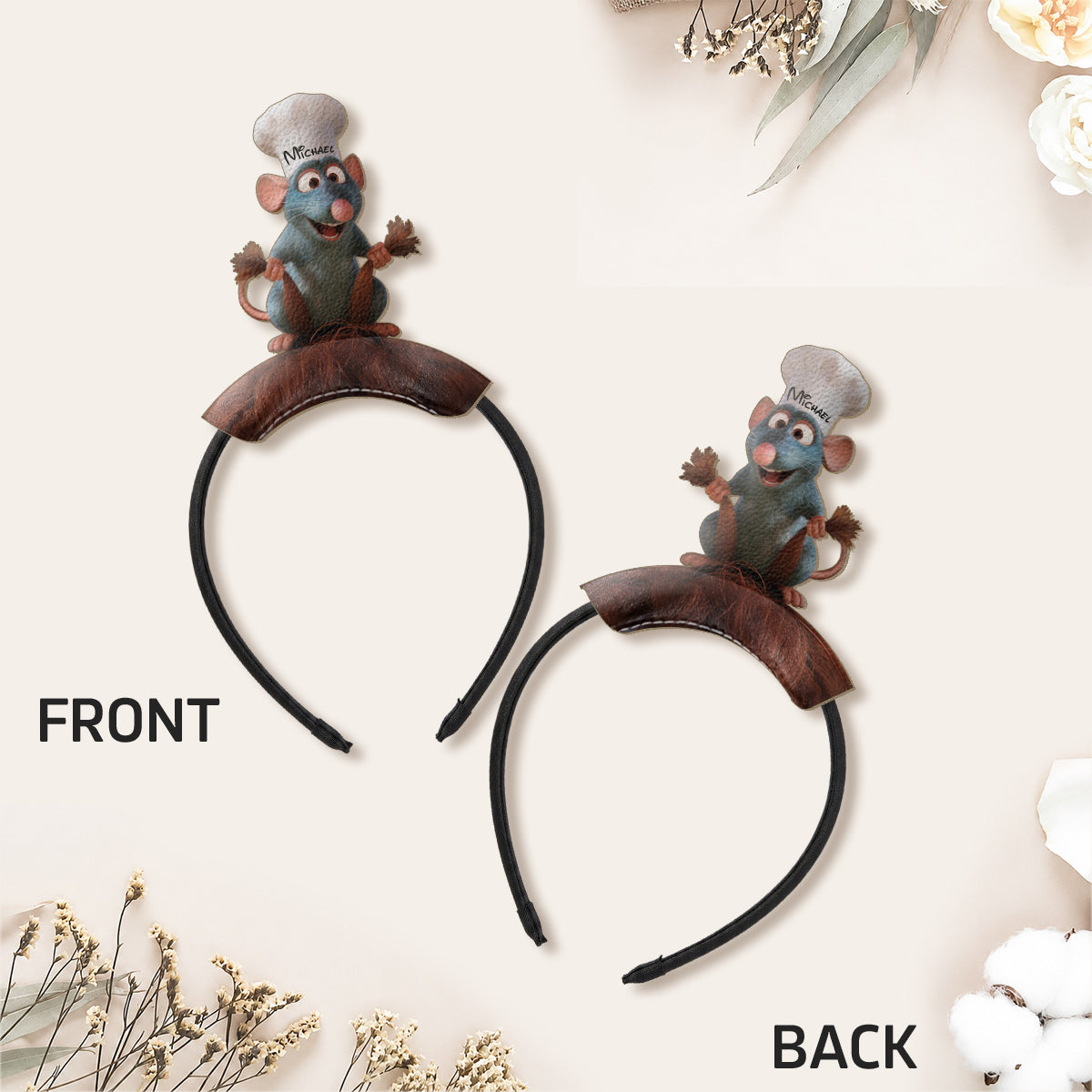 Funny Cooking Mouse - Personalized Mouse Shaped Leather Headband