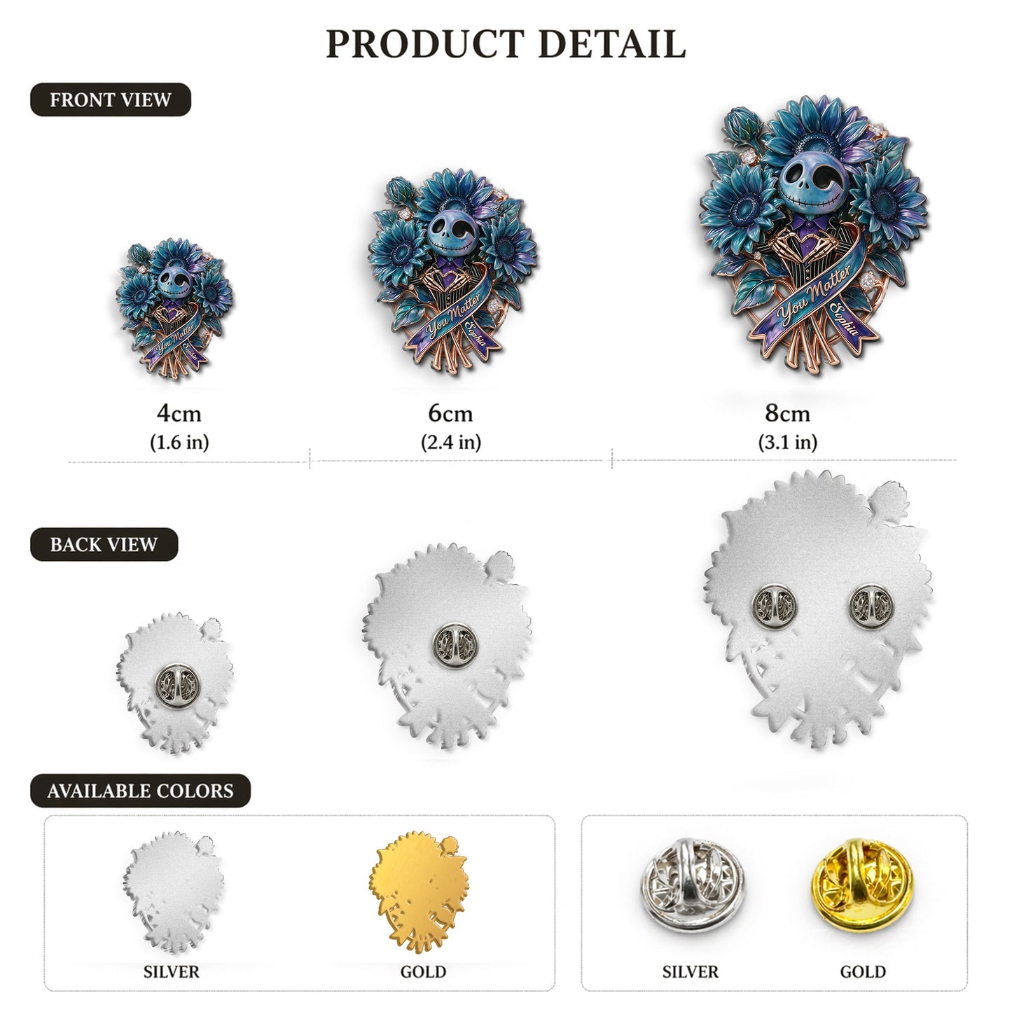 You Matter, Suicide Prevention Blue & Purple Sunflower Brooch - Personalized Suicide Prevention 3D Embossed Enamel Pin