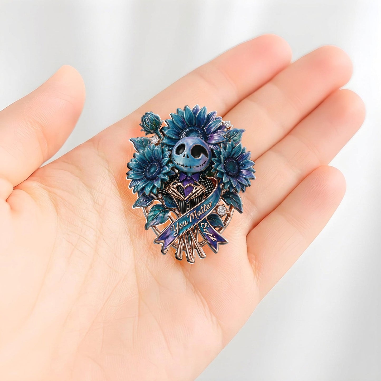 You Matter, Suicide Prevention Blue & Purple Sunflower Brooch - Personalized Suicide Prevention 3D Embossed Enamel Pin