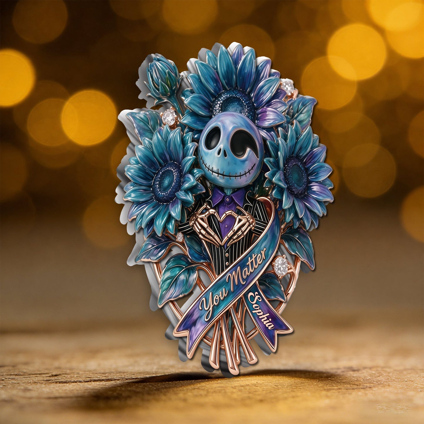 You Matter, Suicide Prevention Blue & Purple Sunflower Brooch - Personalized Suicide Prevention 3D Embossed Enamel Pin