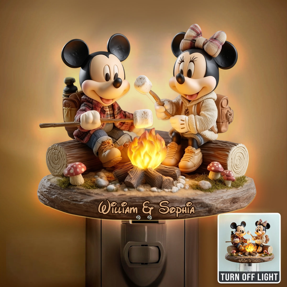 Love Camping Mouse Couple - Personalized Mouse Acrylic Plug-In Night Light