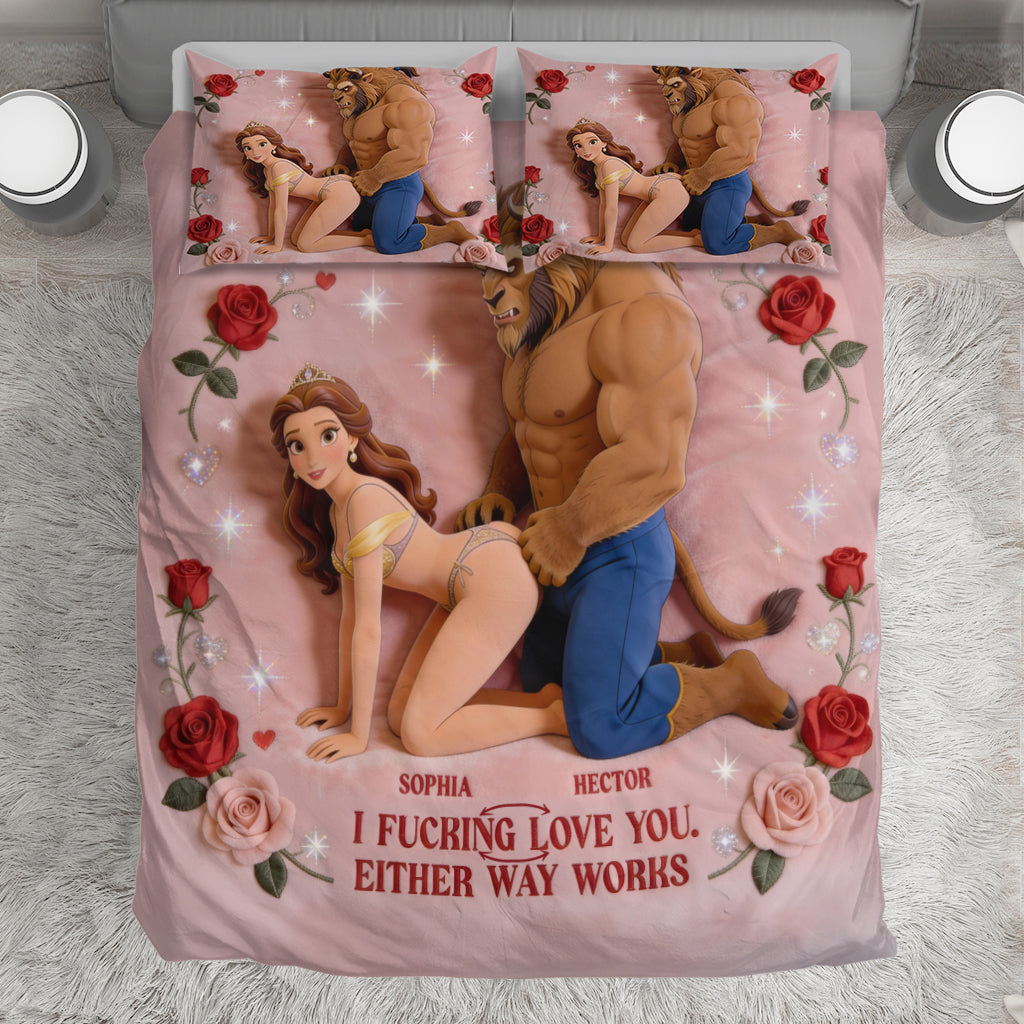 Beauty The Beast, Couple Gift Idea - Personalized Beauty And The Beast Bedding Set