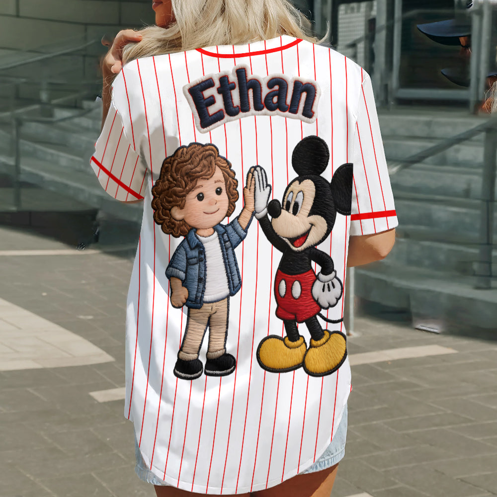 Big Ears Friends High-Five - Personalized Mouse Baseball Jersey