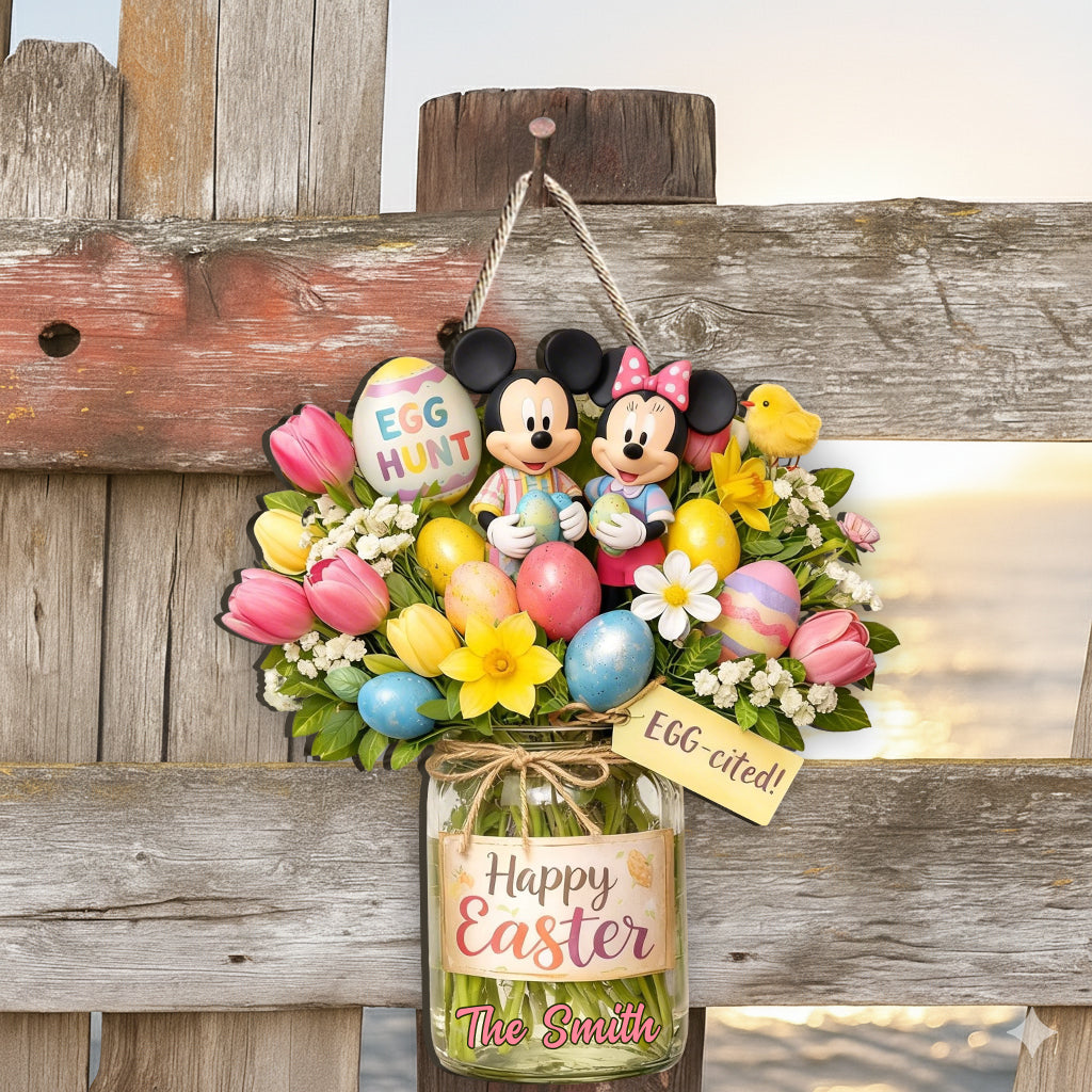 Easter Day Home Decor - Personalized Mouse Custom Shaped Wood Sign