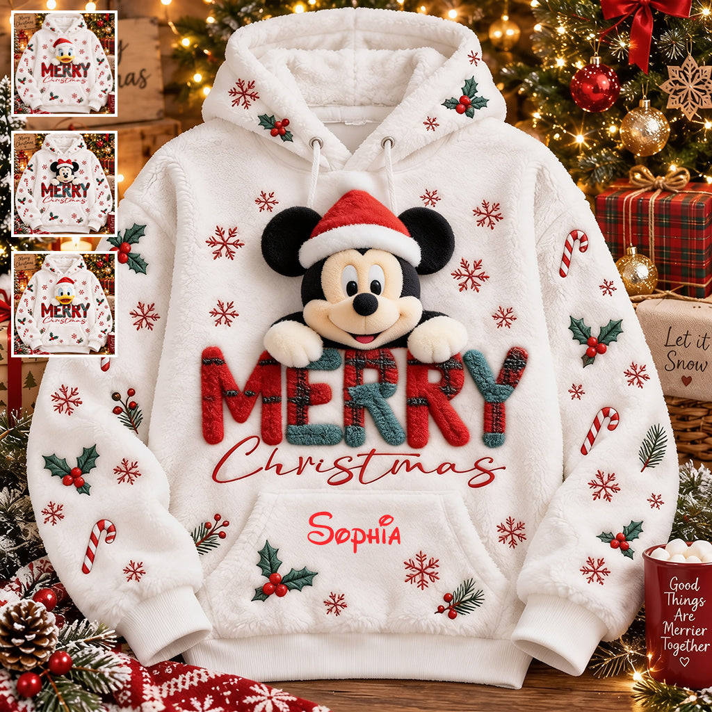 Merry Christmas - Personalized Mouse Fleece Hoodie