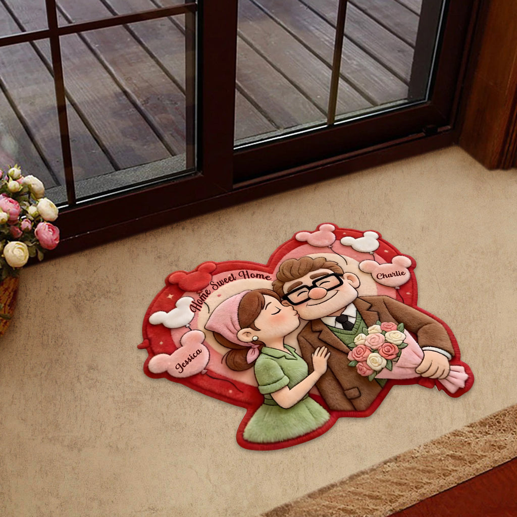 Home Sweet Home - Personalized Up Movie Couple Shaped Doormat/ Rug