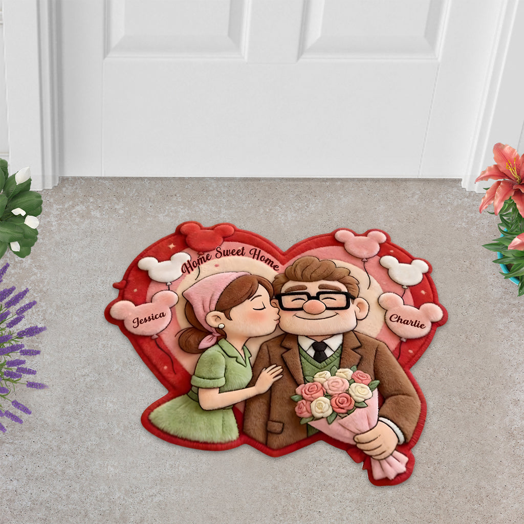 Home Sweet Home - Personalized Up Movie Couple Shaped Doormat/ Rug