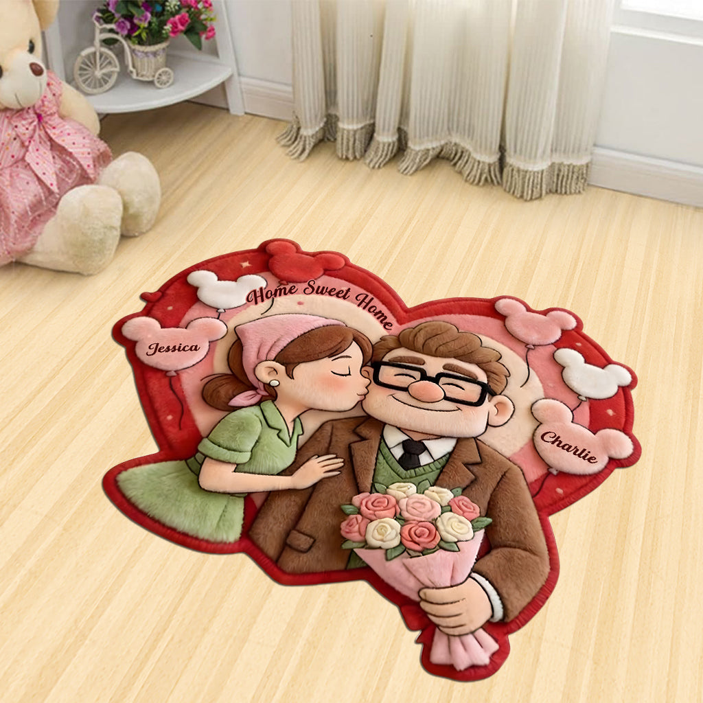 Home Sweet Home - Personalized Up Movie Couple Shaped Doormat/ Rug