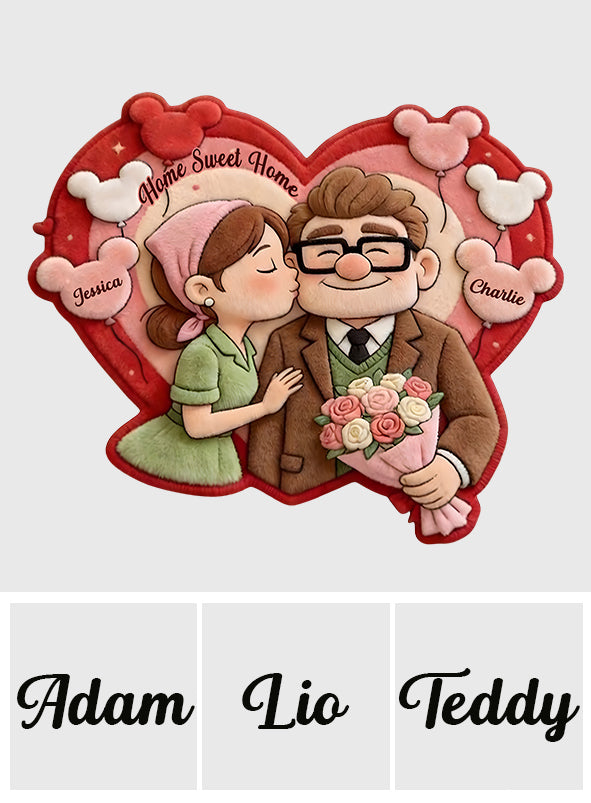 Home Sweet Home - Personalized Up Movie Couple Shaped Doormat/ Rug