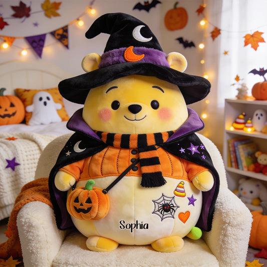 Too Cute To Spook - Personalized Yellow Bear Premium Faux Fur Pillow