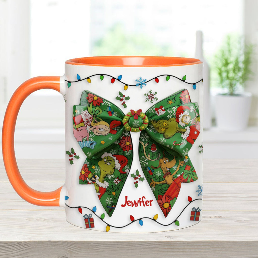 Green Ribbon Mischief Naughty - Personalized Stole Christmas Accent Mug