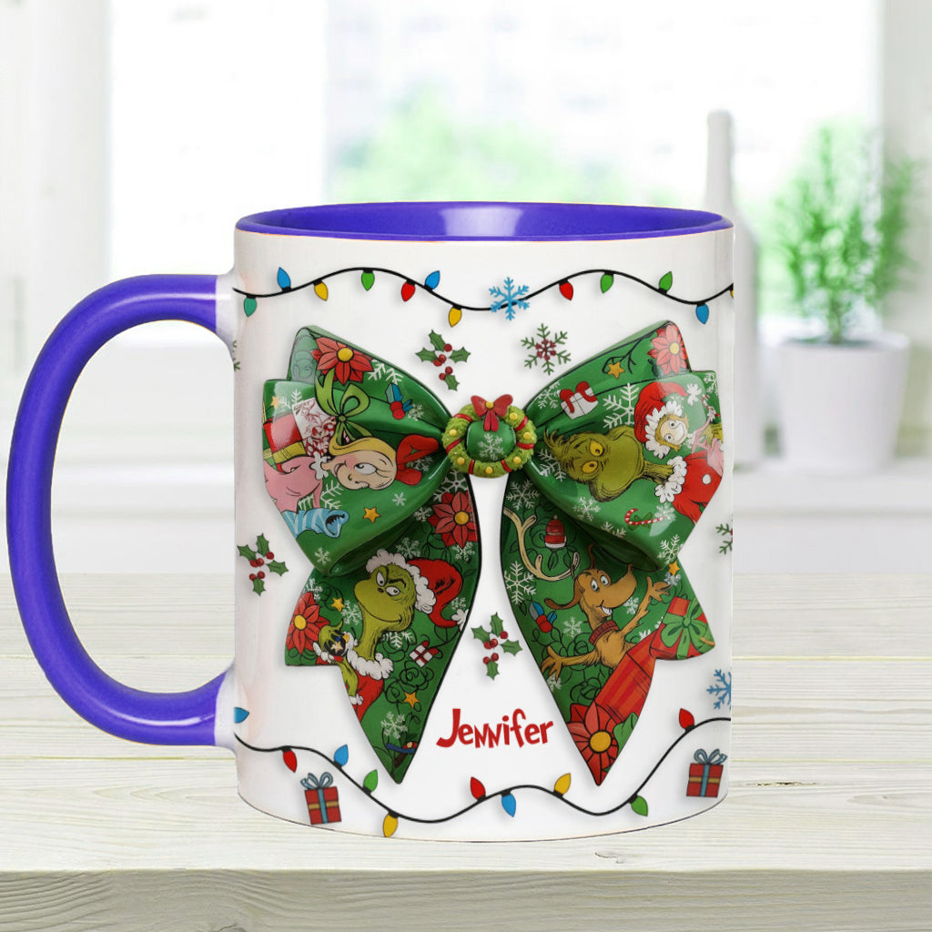 Green Ribbon Mischief Naughty - Personalized Stole Christmas Accent Mug