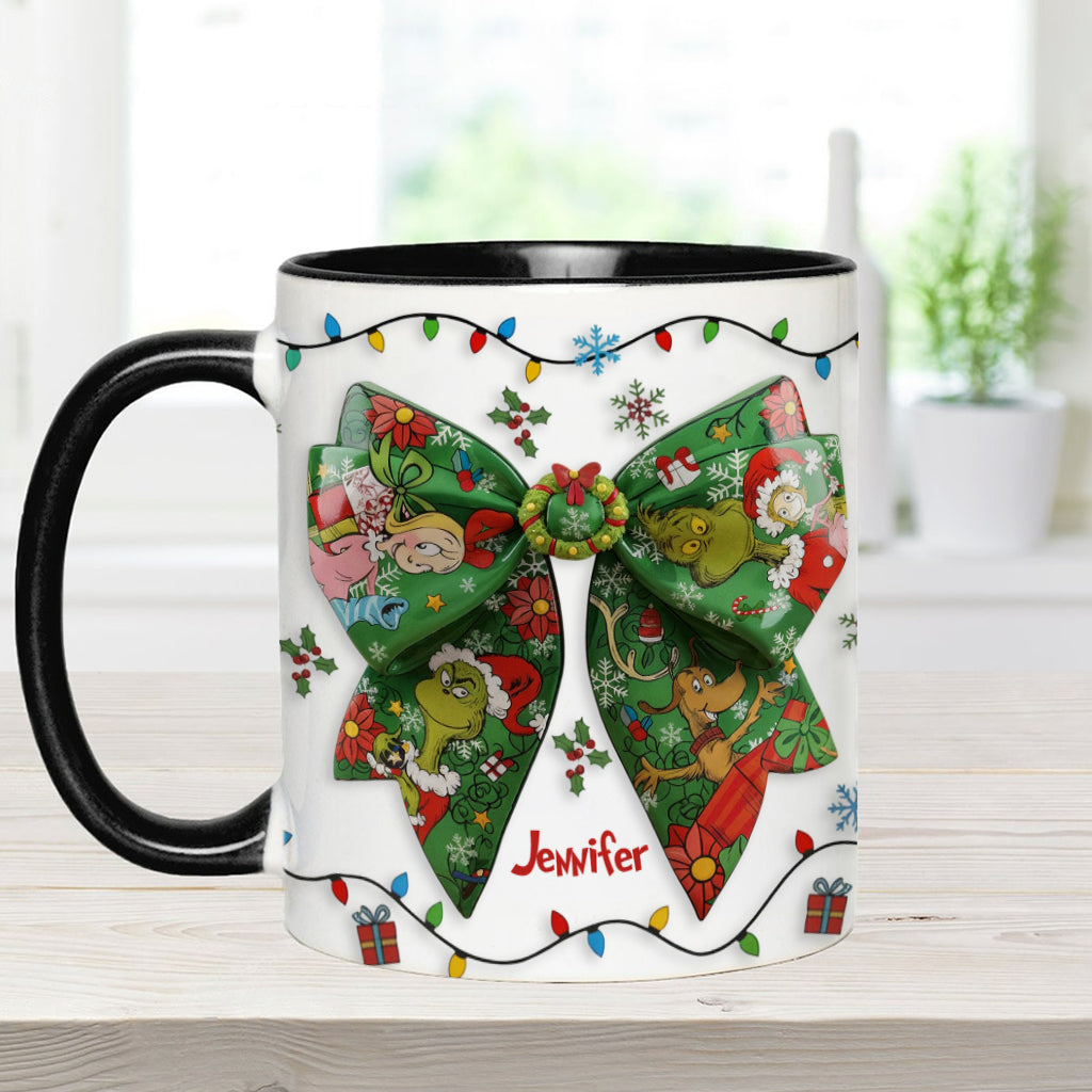 Green Ribbon Mischief Naughty - Personalized Stole Christmas Accent Mug