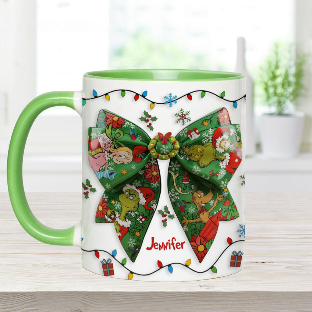 Green Ribbon Mischief Naughty - Personalized Stole Christmas Accent Mug