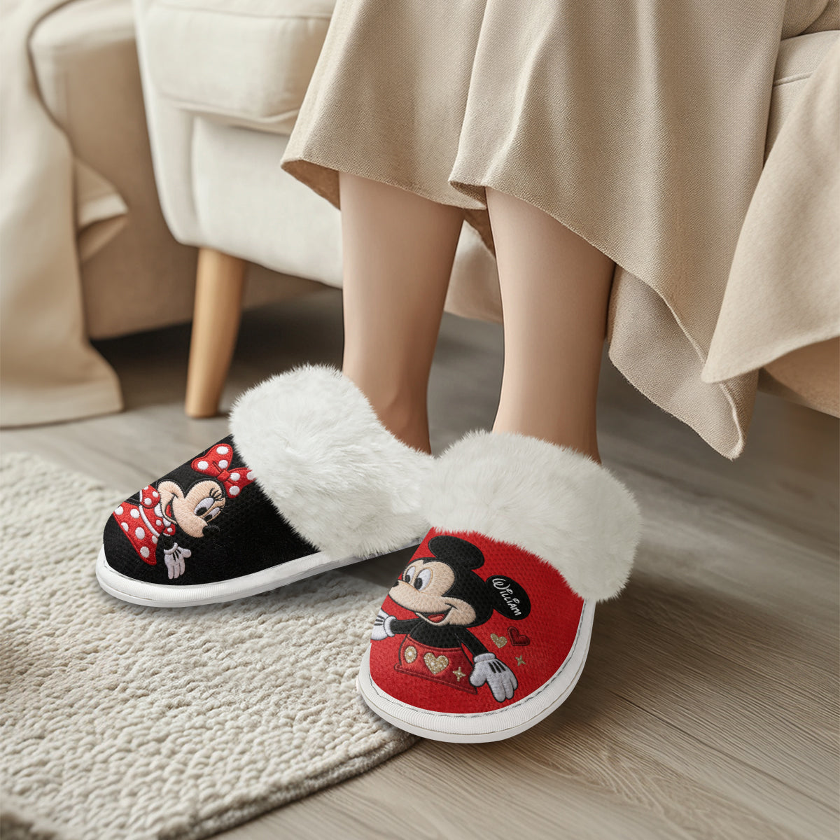 Big Ears Duo - Personalized Mouse Slippers With Fur Lining