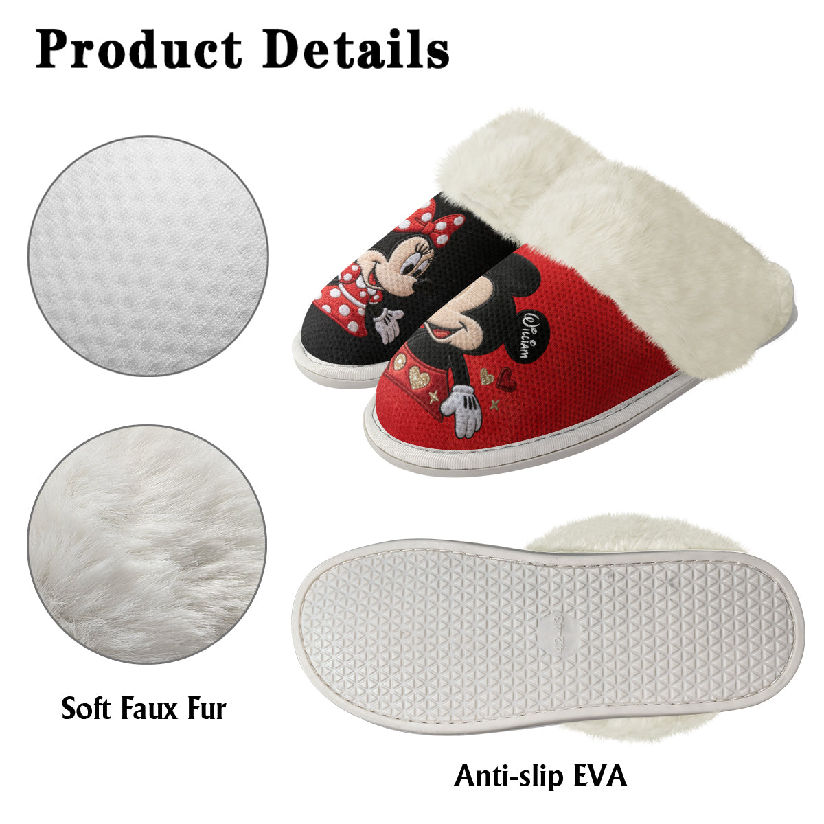 Big Ears Duo - Personalized Mouse Slippers With Fur Lining