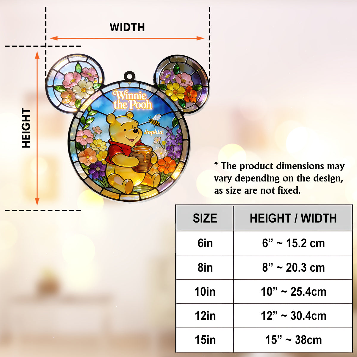 Whispers of Honey & Wildflowers - Personalized Yellow Bear Window Hanging Suncatcher Ornament