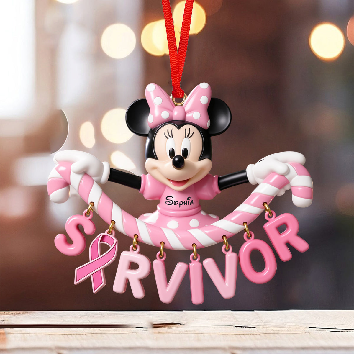 The Survivor - Personalized Breast Cancer Awareness Ornament With Charm