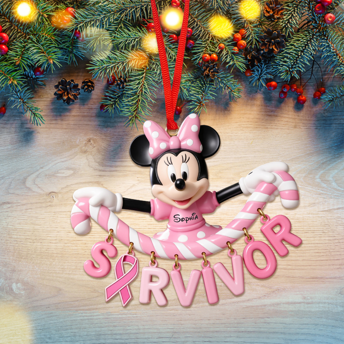 The Survivor - Personalized Breast Cancer Awareness Ornament With Charm