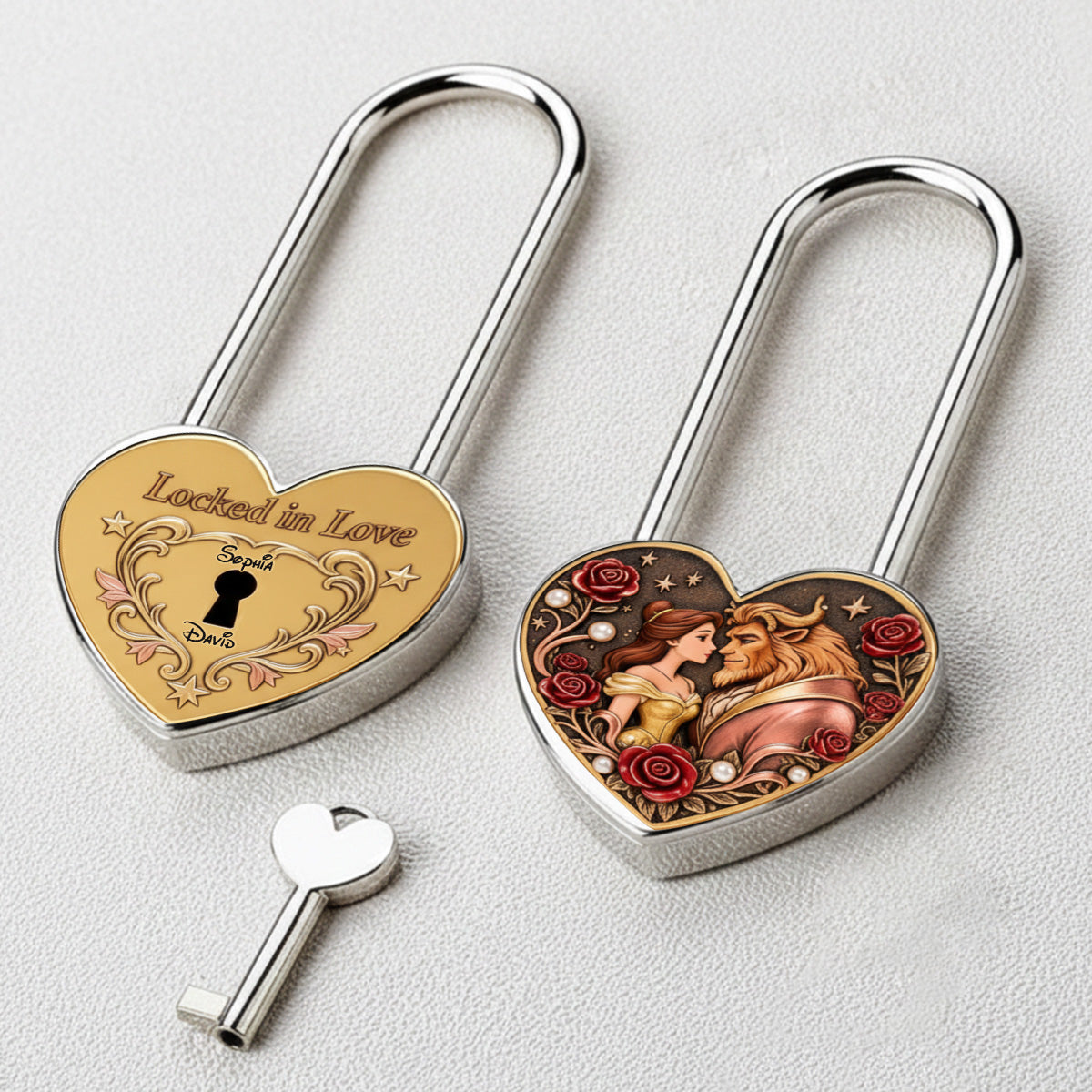 Locked In Love - Personalized Beauty And The Beast Heart Padlock
